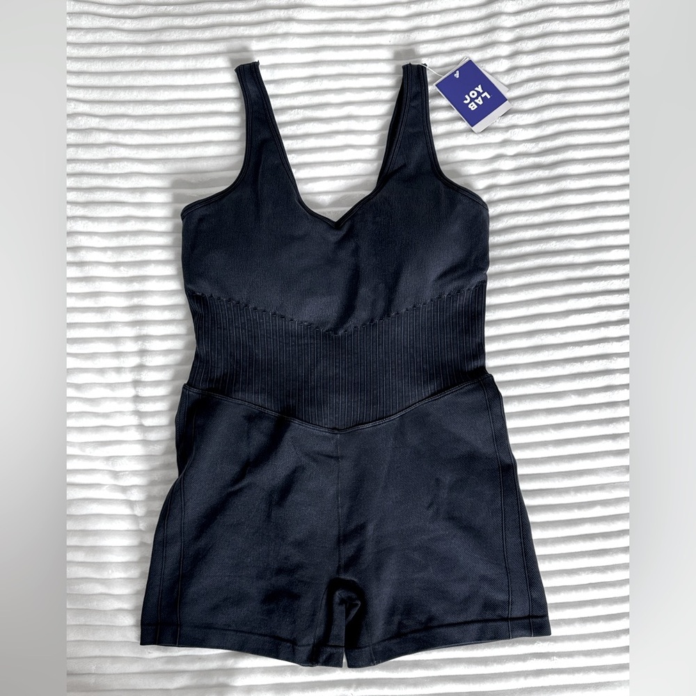 JoyLab | Black Denim Wash Stretchy Athletic Romper with Padding